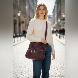 RUDSAK Burgundy Leather Messenger Bag - Atelier Noir